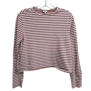 Kule The Modern Long Sleeve Tee Rust Striped Shirt Womens XS Cotton Boxy Coastal